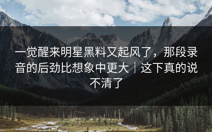 一觉醒来明星黑料又起风了，那段录音的后劲比想象中更大｜这下真的说不清了