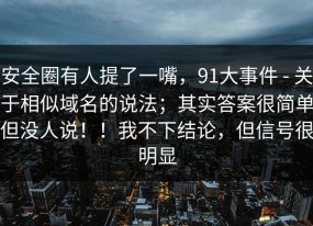 安全圈有人提了一嘴，91大事件 - 关于相似域名的说法；其实答案很简单但没人说！！我不下结论，但信号很明显