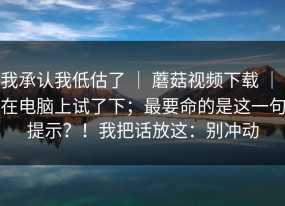 我承认我低估了 ｜ 蘑菇视频下载 ｜ 在电脑上试了下；最要命的是这一句提示？！我把话放这：别冲动